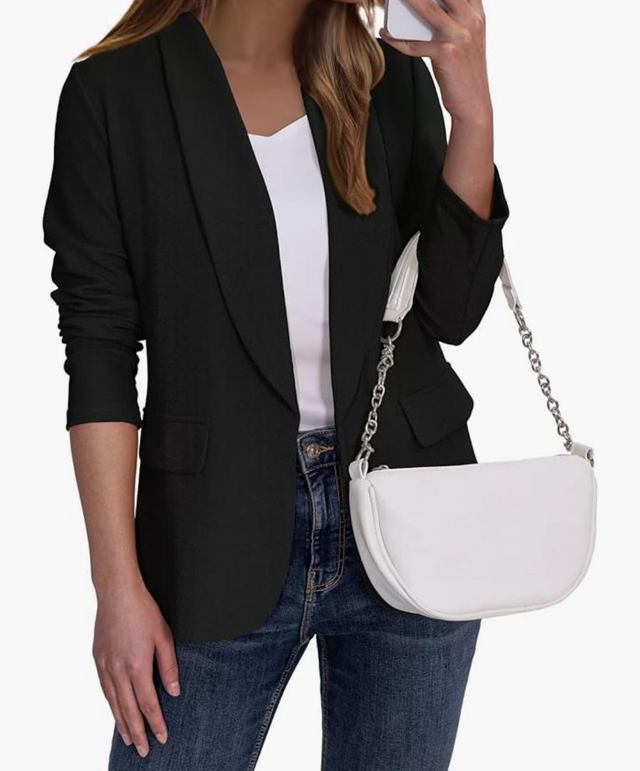 Ahlaray Women's Blazer Business Casual Lapel Collar Long Sleeve Open Front Work Office Suit Jacket Blazer, Large