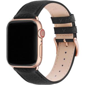 Fullmosa Leather Bands Compatible Apple Watch Band 38mm 40mm 41mm 42mm 44mm 45mm 49mm, Dressy Chic iWatch Strap with Case for iWatch Series 9 8 7 6 5 4 3 2 1 SE Ultra 2 1 for Women (Black/rose gold)