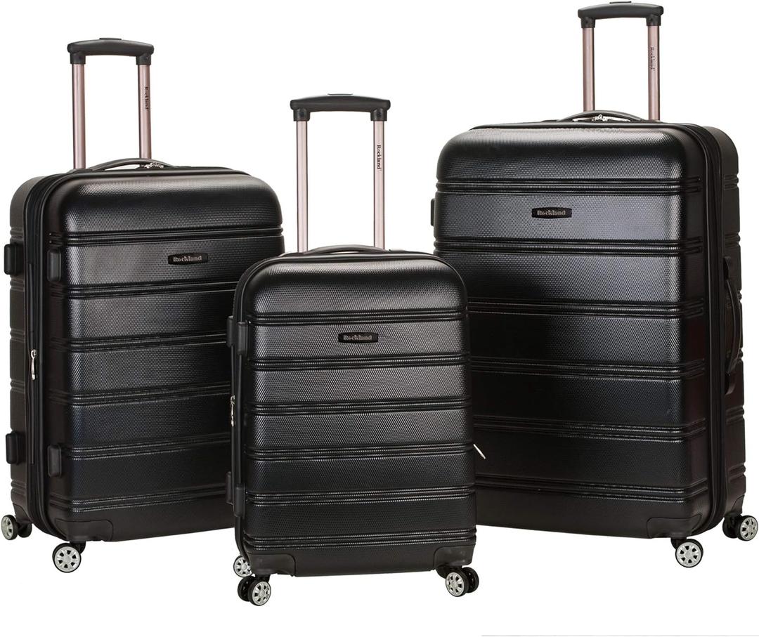 Rockland Melbourne Hardside Expandable Luggage with Spinner Wheels, Black, 3-Piece Set (20/24/28) (3 Piece (20"/24"/28"), BLACK)