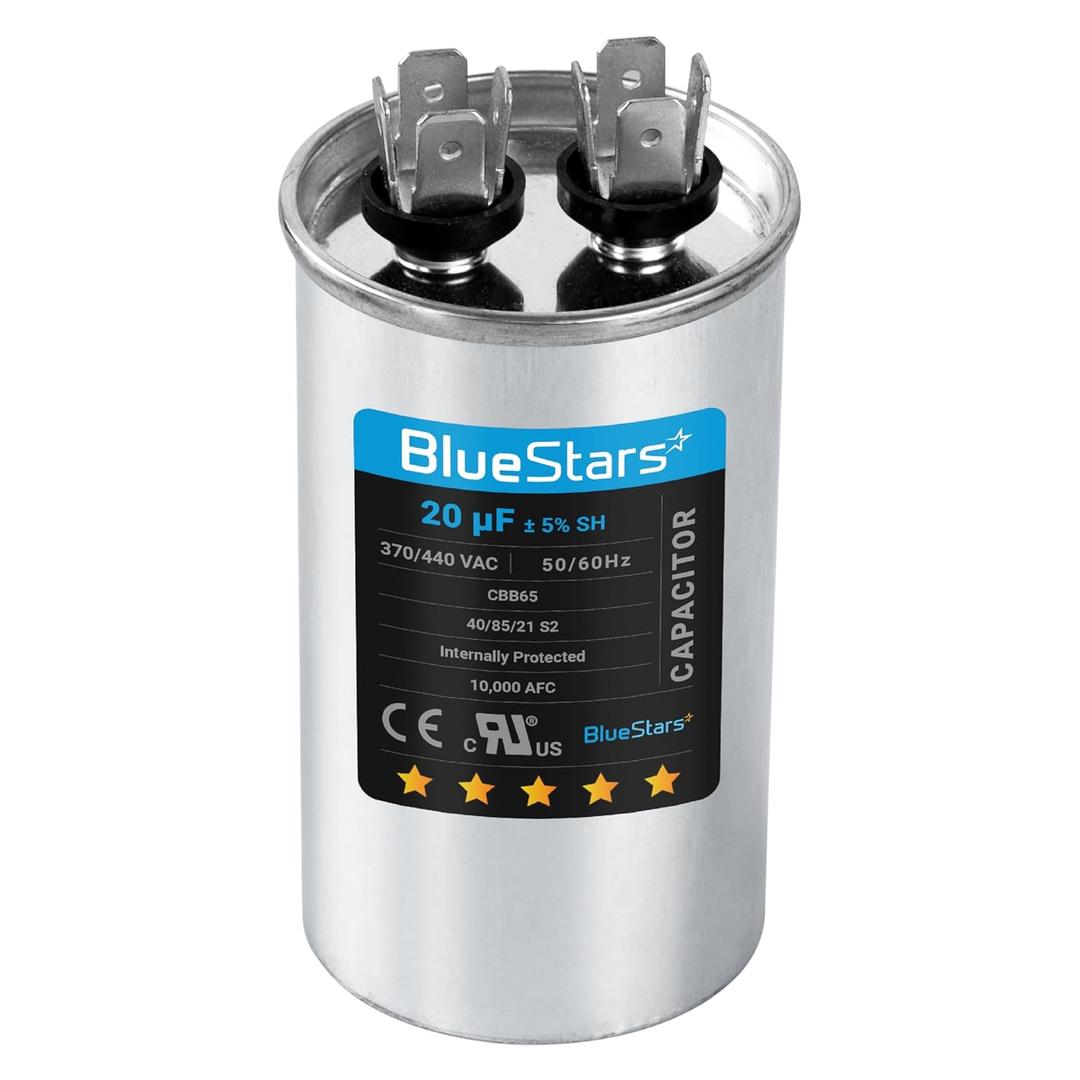 [UL Certified] BlueStars 20 uF MFD uf 5% MFD 370 V VAC or 440 Volt CBB65 Multi-Purpose Motor Run Round Capacitor 10000AFC - Compatible for Air Conditioner or Heat Pump Condenser