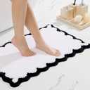 ORTIGIA Cute Scalloped Bathroom Rugs Non Slip Washable, Quick Dry Absorbent Plush Microfiber Bath Mats, Fun White and Black Bathmat for Bath Room Bathtub Shower, Floor Carpet for Sink Bedroom, 20x32