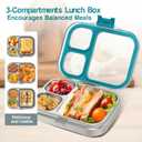 HOMEKOL Stainless Steel Bento Lunch Box, 3-Compartment Leak-Proof Lunch Container for Kids & Adults, BPA/BPS-Free 304 Metal Food Box, Dishwasher Safe, Clear Tritan Lid, Blue (Not Insulated)