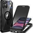 seacosmo for iPhone 11 Case, Full Body Bumper with Built-in 9H Tempered Glass Privacy Screen Protector and Camera Lens Protector, Compatible with MagSafe, Shockproof 11 Phone Case, 6.1", Black