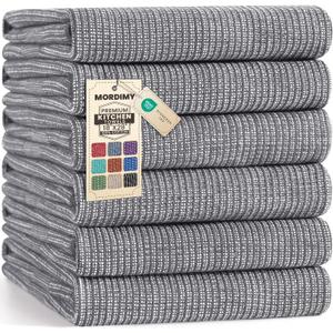 Mordimy Premium Kitchen Towels 6 Pack (18 x 28 Inches, Grey), Large Cotton Kitchen Hand Towel, Flat & Terry Dish Towels for Drying Dishes, Super Absorbent Tea Dishtowels Set with Hanging Loop