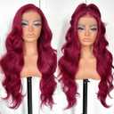 13x6 Red Body Wave HD Lace Front Wig Glueless Synthetic 99j Burgundy lace front Wig pre-plucked Wear And Go Long body wave lace front wigs