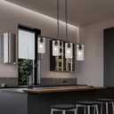 4 Lights Black Chandelier Glass Long Pendant Light Fixtures