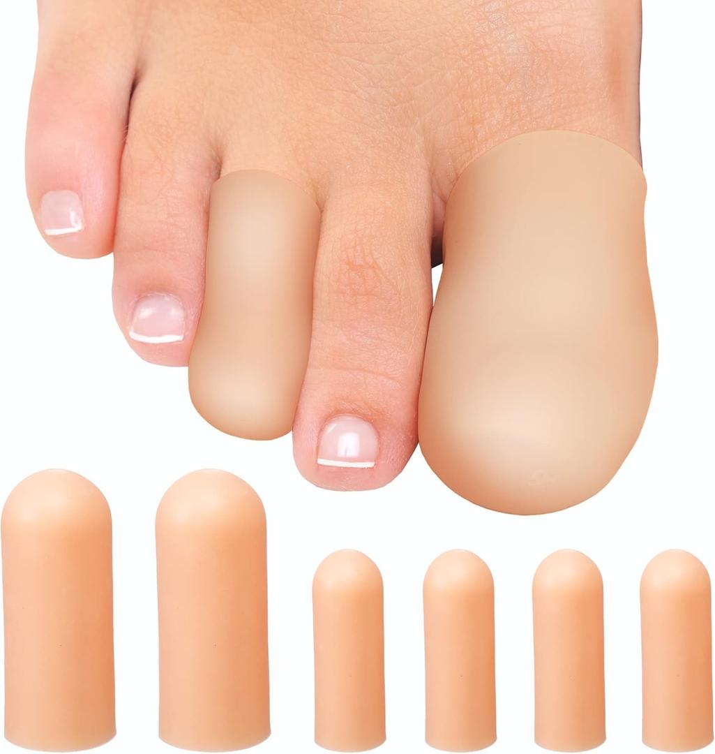 Homergy Original Soft Gel Toe Cap - 6 Small & Big Toe Protectors for Women & Men, Cushioning Toe Sleeves to Provide Relief from Missing/Ingrown Toenails, Corns, Calluses, Blisters, Hammer Toes (Beige)