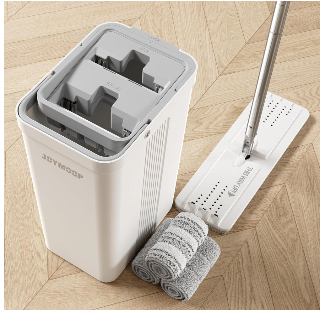 JOYMOOP Mop and Bucket with Wringer Set for Home, Flat Mop and Bucket System, Mops for Floor Cleaning and Wall Cleaner, with  Reusable Microfiber Mop Pads