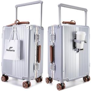 feilario PC Carry On Luggage, Aluminum Frame Wide Handle, TSA Lock | Front laptop compartment, PC+ABS shell and spinner wheels keep work essentials reachable for meetings and airports, 20in