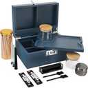 Coozyupper Large Bamboo Storage Box with Removable Tray Kit - Decorative Box Set, Glass Jars, and Accessories Wooden Storage Kit and Accessories Tool.Birthday Gifts, Navy