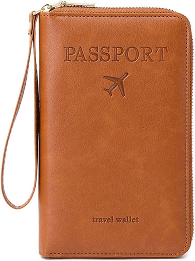 Passport Holder for Travel Women and Men RFID Passport Holder with Card Slots Holder Passport Case Passport cover Passport Wallet Travel Essentials and Accessories(Zipper, Brown Zipper)