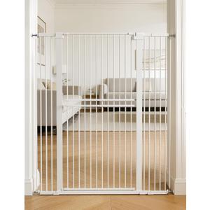 No Pawblems 55" Extra Tall Pet Gate for Cat/Dog, 31.5-48" Wide Auto Close Tall Cat Gate with 25.6" Wide Walk-Thru Door Opening, 1.37" Ultra Narrow Spacing, NO Drilling Pressure Mounted, White