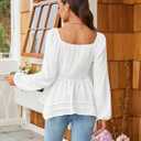 Angashion Women Tops Long Sleeve V Neck Peplum Blouse Dressy Casual Flowy Ruffle Babydoll Shirts (White)