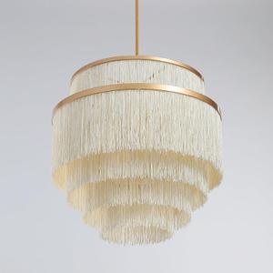 5-Tiered Boho Chandelier with Metal and Fringe,3 Lights Fringe Pendant Light Fixture,Tassle Chandelier for entryway,Dining Room,Baby Nursery,Gold and Light Beige, Hardwired-Chandelier