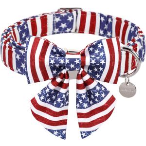 Patriotic Dog Collar with Bow Tie, 4th of July Bowtie Dog Collar, American Flag Collar for Puppy Boy Girl Dog or Cat, Comfortable Summer Bowtie Collar with Metal Buckle, XS Patriotic Dog Collar with Bow Tie, 4th of July Bowtie Dog Collar, American Flag Collar for Puppy Boy Girl Dog or Cat, Comfortable Summer Bowtie Collar with Metal Buckle, XS