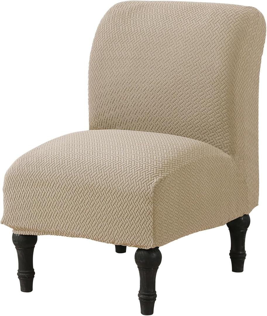 MIFXIN Armless Accent Chair Cover Knitted Stretch Slipper Chair Couch Slipcover Removable Washable Furniture Protector Covers for Living Room Bedroom Hotel (Jacquard Camel)