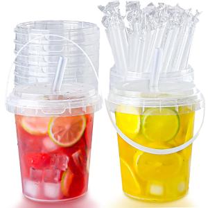 Qsqwsuye 15sets disposable plastic cup with lid and straw, 34 ounce reusable and suitable for outdoor travel beverage packaging pool party supplies beach party supplies picnic supplies