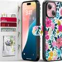 FUNMIKO for iPhone 14 Plus Case Wallet,Detachable Flip Folio Leather Cover,RFID Blocking 4 Card Slots Holder,Magnetic Kickstand,Protective Phone Shell for Women Girls,Blooming Flowers