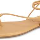 Women's Lace Up Sandals Strappy Flats Gladiator Wrap Flip Flop Tie Open Ring Toe Summer Shoes (7, Nude)