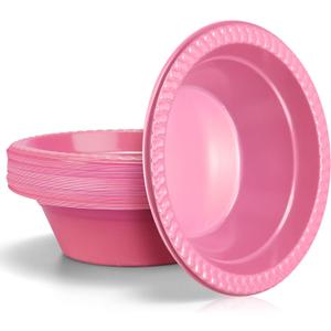 wlilupah 30 Pack 12 oz Pink Disposable Plastic Bowls Dessert, Ice Cream, Salad, Soup Serving Cups for Party, Picnic, Food Snacks (Pink)
