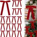 24 Pcs Velvet Bows Christmas Tree Ornaments Vintage Velvet Ribbon Bows for Tree Garland Wreath Indoor Xmas Decorations(5 x 7 Inch, Width of 1",Red)