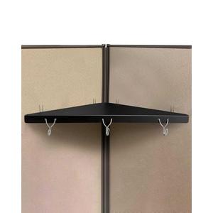 FEYRUN Metal Cubicle Corner Shelf with 3 Hooks for Office Fabric Walls, Hanging Organizer Shelves for Keys and Office Supplies, Space Saving Black Storage Shelf (1 Pack)