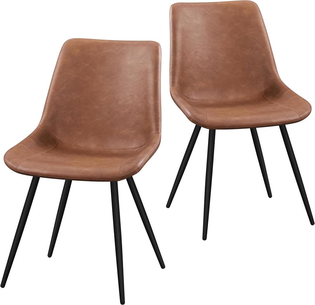 Yaheetech Dining Chairs Set of 2 Upholstered Mid Century Faux Leather Kitchen Chairs with Metal Legs for Dining Room, Brown (Set of 2, Brown)