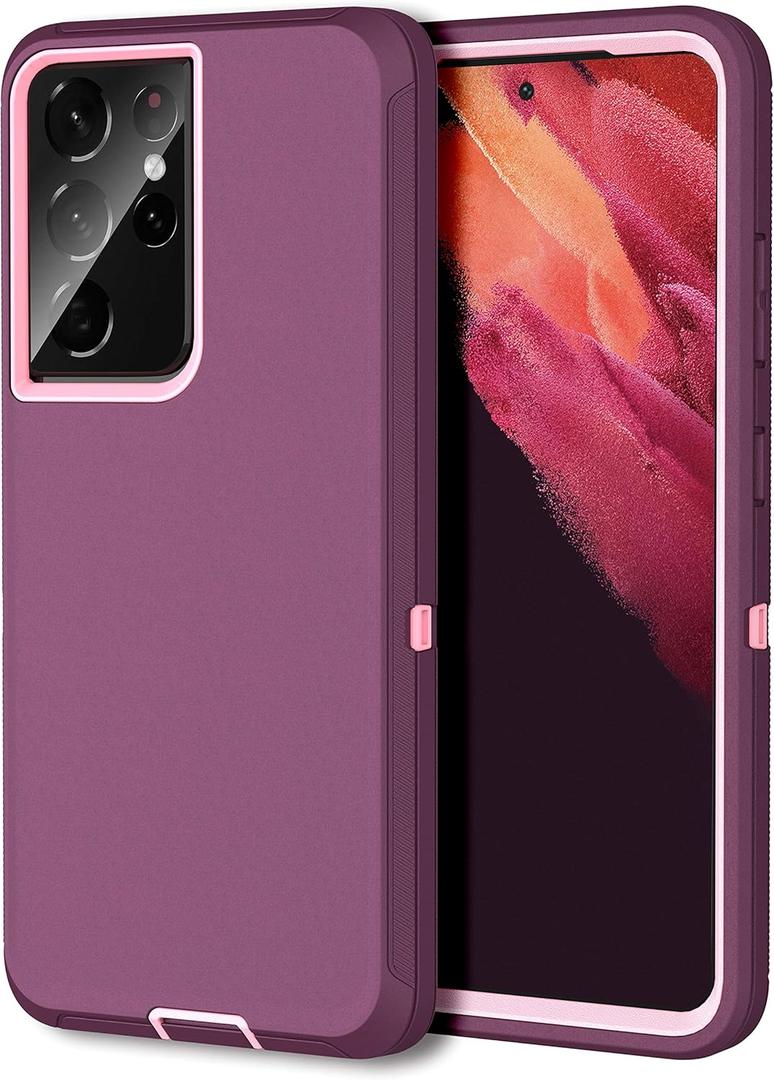 MXX Case Compatible with Galaxy S21 Ultra Case, 3-Layer Super Full Heavy Duty Body Bumper Cover/Shock Protection/Dust Proof, Designed for Samsung Galaxy S21 Ultra 5G 6.8 Inch 2021 (Plum)