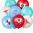 Skylety 48 Pieces Nurse Balloons 12 Inch Congrats Nursing Latex Balloons Bulk Party Decoration Supplies Nursing School Graduation Decoration for Happy Nurse Week Cna(Red, Blue and White)