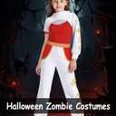Zombies Costume for Girls, 3PCS Kids Cheerleader Uniform Outfit Halloween Cosplay Party Clothes (5-6 Years, White Pants)
