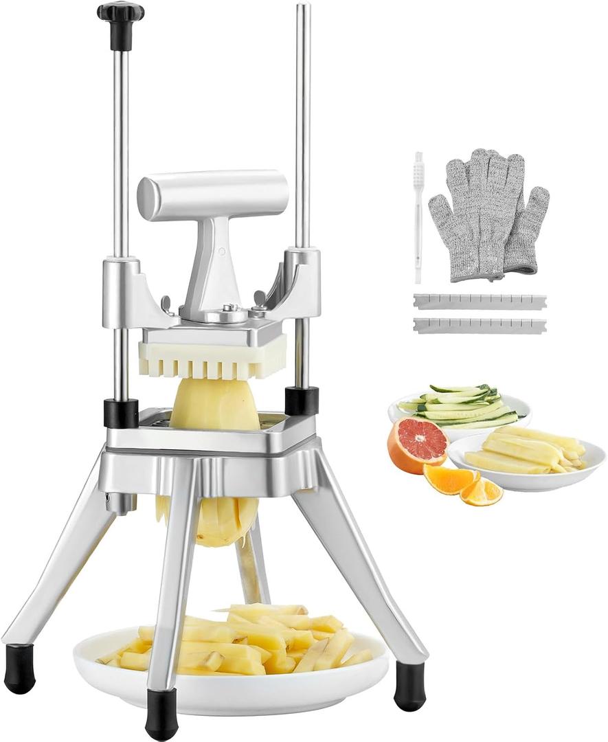 Vevor Commercial Vegetable Fruit Chopper 3/8 Blade Heavy Duty Professional Food Dicer Kattex French Fry Cutter Onion Slicer Stainless Steel for Tomato Peppers Potato Mushroom, Sliver : Home & Kitchen