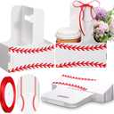 Dunzoom 24 Set Baseball Sport Coffee Cup Holder Bulk 2/4 Drink Carrier with Handles with Card and Ribbon Paperboard Coach Appreciation Gifts for Sport Birthday Team Party Favors Supplies(Baseball)