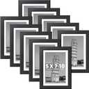 HappyHapi 5x7 Picture Frames Set of 10, Tabletop or Wall Display Pictures 4x6 with Mat or 5x7 Without, Multi Photo Frames Collage (Black)