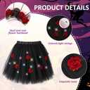 PinkSheep Girls Costume Set,Led Light Up Girls Tutu Skirt with Headband Bow Tie, Kids School Party Outfit Dress Up Cosplay (Medium, Skull Black)