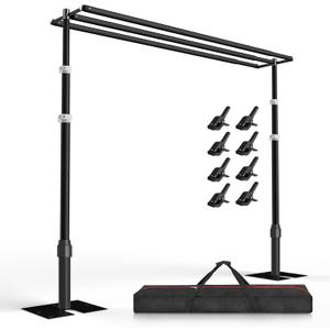 EMART Backdrop Stand Heavy Duty 10x10Ft Three Crossbar Pipe and Drape-Black | Photo Background Support Kit, Adjustable Metal Frame with Flat Base for Wedding Birthday Party Decorations-Black