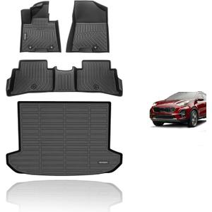 KELCSEECS® Floor Mats & Cargo Liner Fit for 2017-2022 Kia Sportage(Not Hybrid) All Weather Car Mats Floor Liners Trunk Mat Cargo Mat Sportage Floor Mats Trunk Liner(Cargo Tray in Upper Deck Position)
