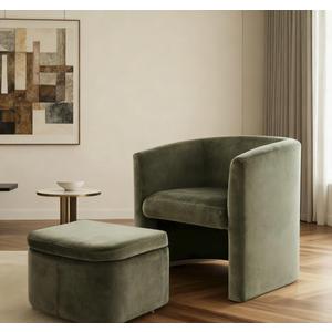 MALOL Mid-Century Velvet Living Room Chair with Storage Ottoman, Space-Saving Accent Chairs for Bedroom/Reading Spaces/Office, Green (Set of 1)