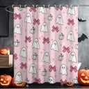 MAMUSE Halloween Shower Curtain for Bathroom Stall Cute Horror Scary Goth Gothic Skull Skeleton Decorative Waterproof Unique Design TeenWomen Cortinas de Bao Bathtub 72 x72 Inch, Pink