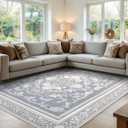 SOULFUL Medium Pile 4x6 Rugs for Living Room - Soft Foot Feel Area Rug - Greige Boho Floral - Washable Non-Slip - Perfect for Bedroom Kids Room Under Dining Table Office
