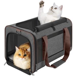 Small Dog Carrier Cage Soft Chihuahua/Softshell Big Cat Carrier Maine Coon/Pet Taxi Carrying Bag Over 25lbs / Top Loader Travel Kennel Brown (Dark Grey-Brown)
