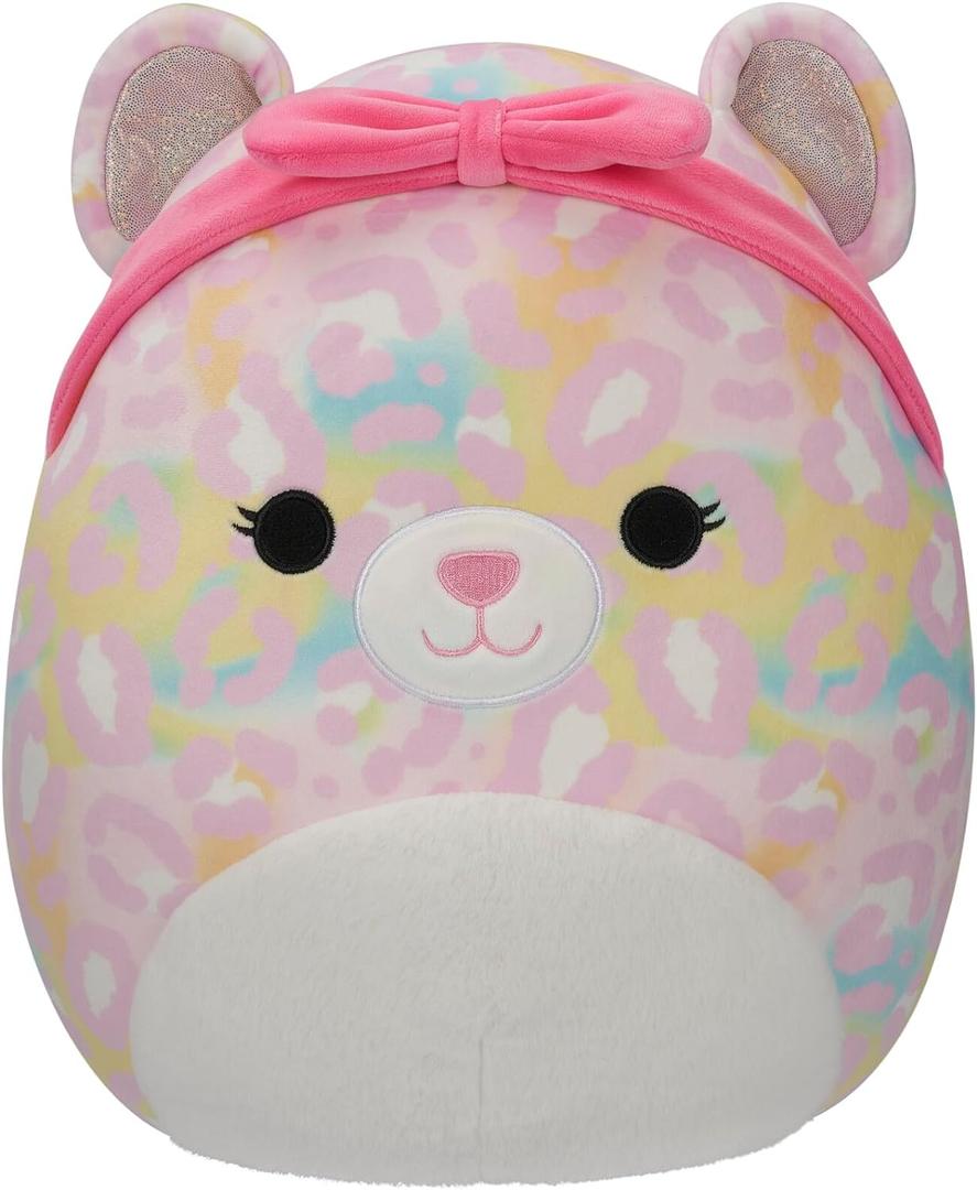 Squishmallows Original 12-Inch Michaela Rainbow Leopard with Pink Bandana - Official Jazwares Plush