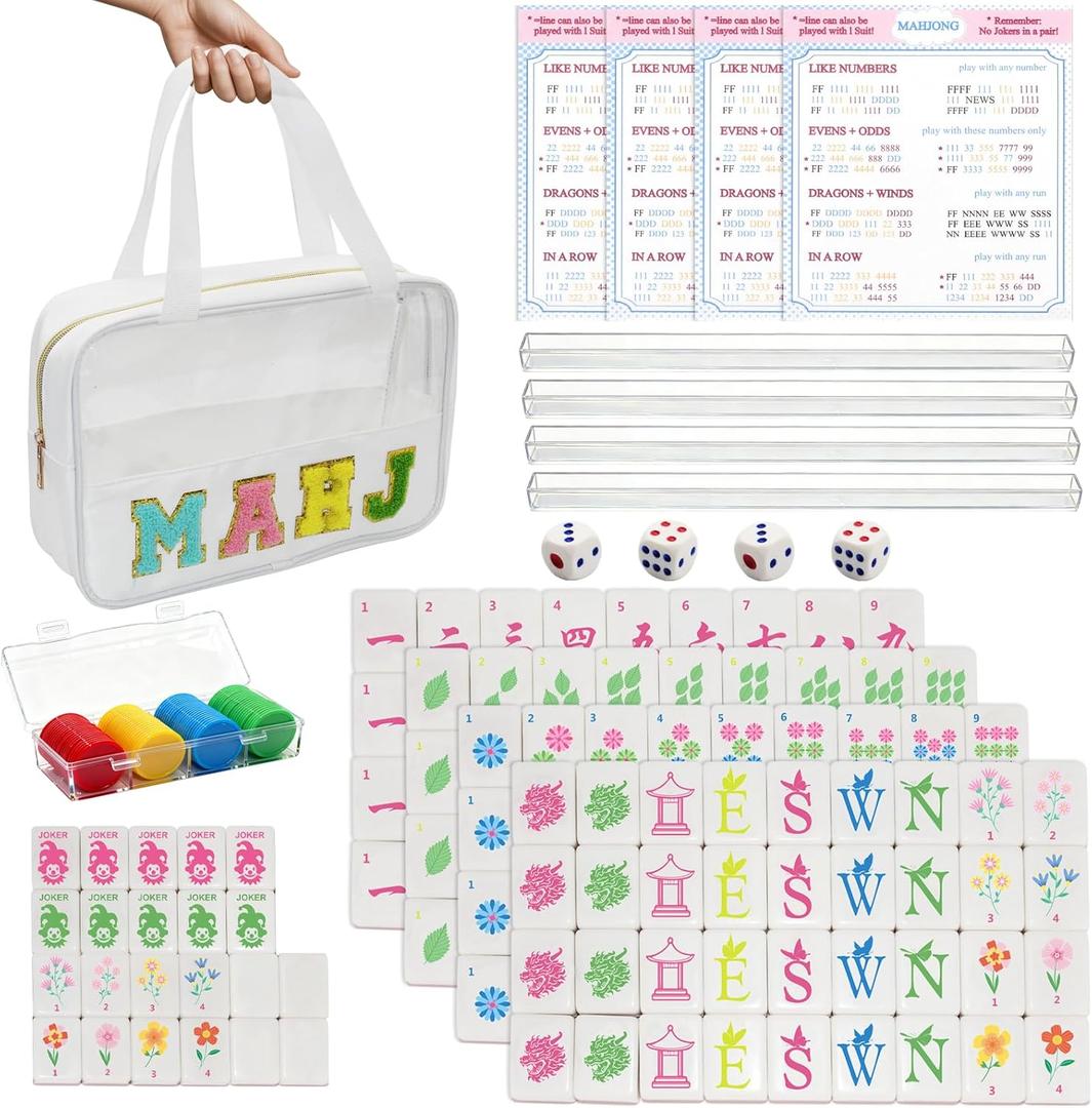 Mini Mahjong Set, American Mahjong Game Set Include 166 Premium Tiles (1.2’’), 1 Bag, 100 Chips, 4 Tile Rulers, 4 Dice, 5 Instruction Manuals, Portable Travel Mahjong Set for Adults & Beginners
