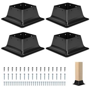 4x4 Post Base 4Pcs-Inner Size 3.6x3.6-Heavy Duty Metal Post Brackets-Deck Post Anchors-Solid Steel-Powder Coated-Wood Post Holder for Porch Handrail Railing Pergola Fence Pavilion-Support Deck Base