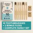 Bamboo Toothbrushes Set 10-Pack (8 Standard + 2 Charcoal Bristle) 2 Dental Floss as a Bonus - Eco-Friendly, Biodegradable Soft Bristle Toothbrush, Wooden Toothbrush for Adults & Kids