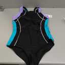 ATTRACO Women's One Piece Swimsuit Athletic Bathing Suits Training Sport Swimwear for Women (Medium, A-black/Aqua/Purple)