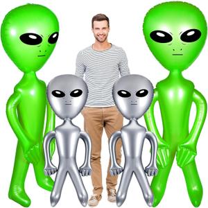 Zhanmai 4 Pcs 63/35 Inch Halloween Giant Alien Inflatable Jumbo Blow up Green Alien for Halloween Party Photo Prep Decor Theme Birthday Party Favors (Green, Silver)