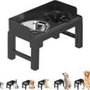 PAKEWAY Elevated Dog Bowls, Spill Proof, Tiltable Pet Feeder with 1 Slow Feeder Bowl &1 Stainless Steel Bowl, 6 Height Adjustable Raised Dog Bowls Stand for Medium Large Dogs (Black)