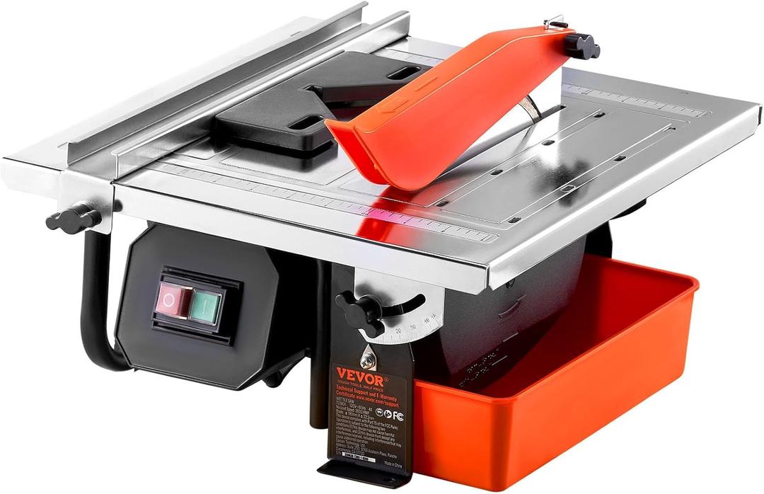 VEVOR 7-inch 65Mn Steel Blade, Wet Tile Saw, 3500 RPM Induction Motor, Tile Cutter Wet Saw with Water Reservoir, 0-45 Degrees Miter Angle for Cutting Tiles and Stones, for DIY Enthusiasts
