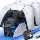 Upgraded for PS5 Controller Charger with Fast Charging AC Adapter, Dual Controller Charging Station Stand for PlayStation 5, Docking Station Case Storage for PlayStation 4