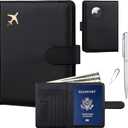 GOAUS Passport Holder for Travel with AirTag Slot Cards Cash Pocket, Faux Leather Travle Wallet Gifts for Women Men RFID Blocking Book Case Black, AirTag Not Included